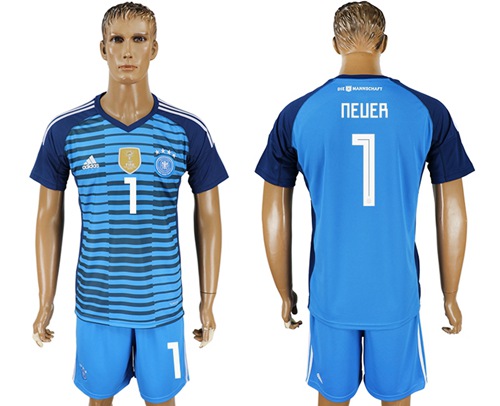 Germany #1 Neuer Blue Goalkeeper Soccer Country Jersey